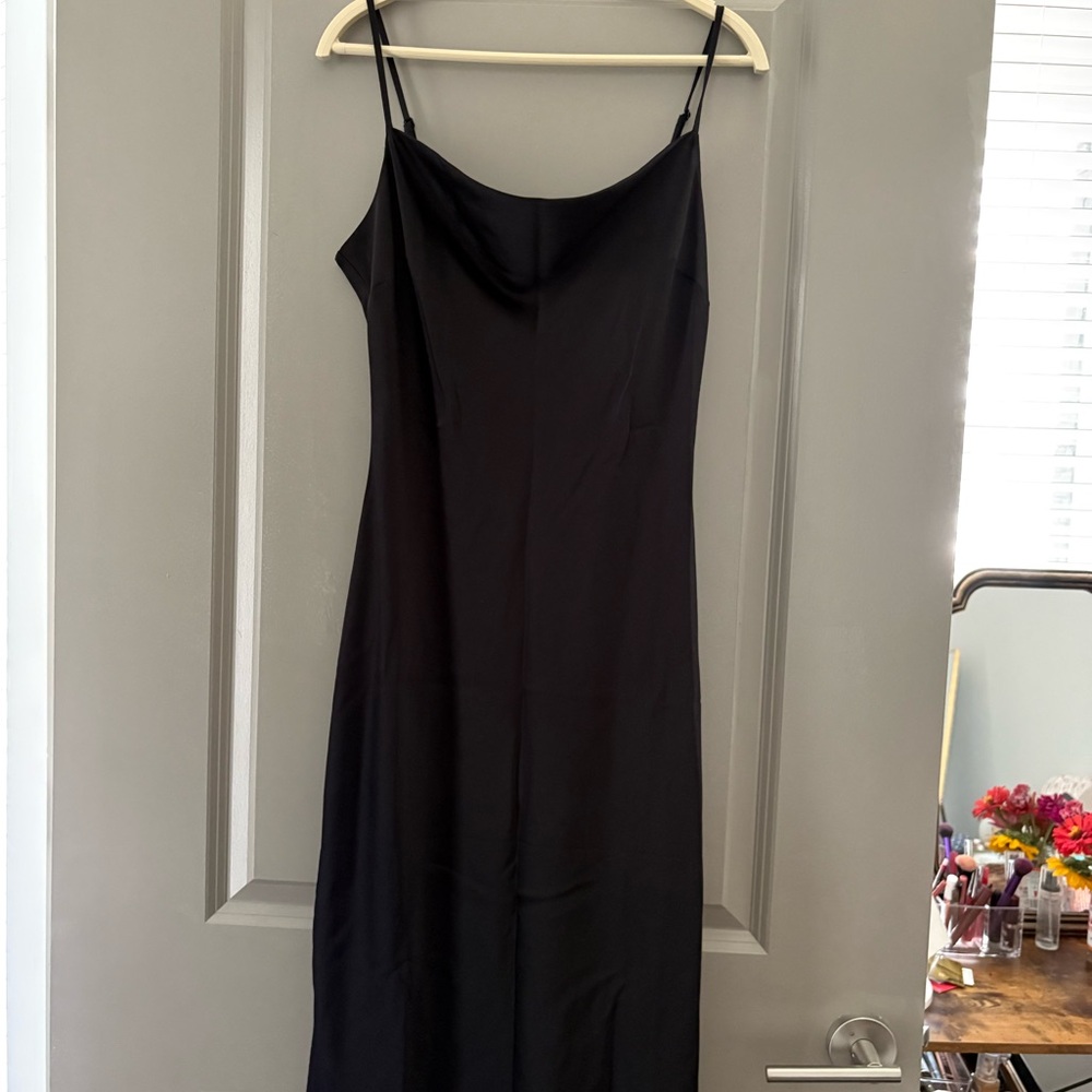 Elegant Satin Black Spaghetti Strap Dress